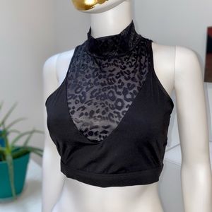 Victoria’s Secret halter style bra, wire free, leopard print mesh, keyhole back.